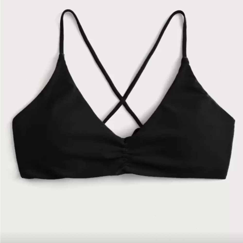 SHEIN Black Ruched Bikini Top